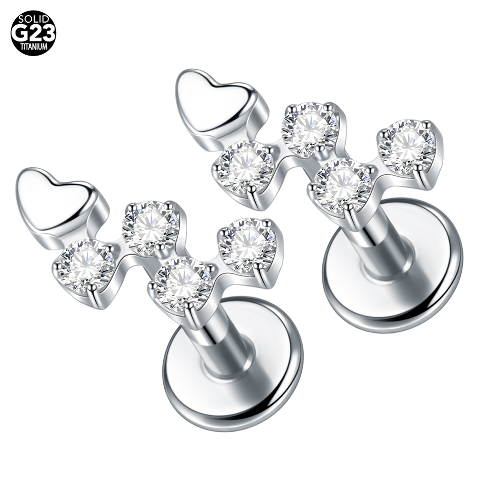 Flat Back Labret Stud - Boucles d'Oreilles en Titane pour Femme,