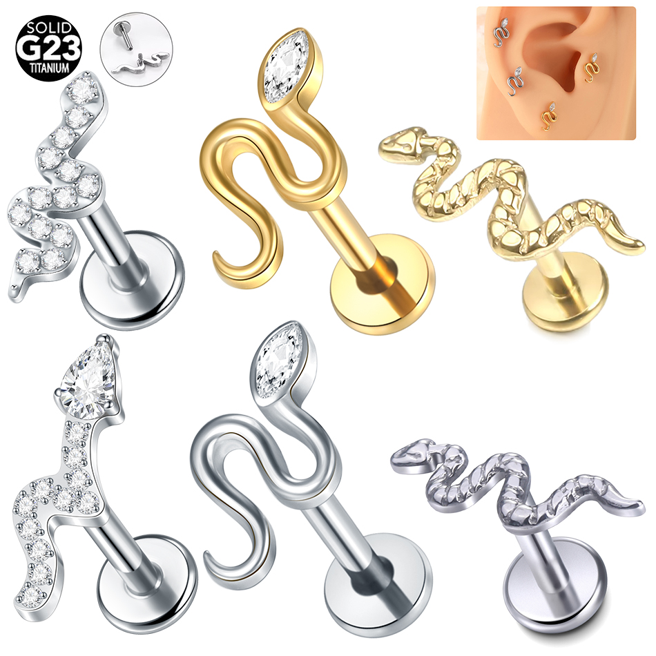 Flat Back Labret Stud - 10 pièces/lot titane Viper serpent CZ