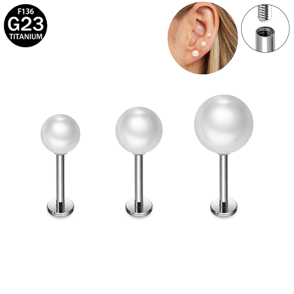 Flat Back Labret Stud - ASTM F136 titane perle boucles d'oreilles