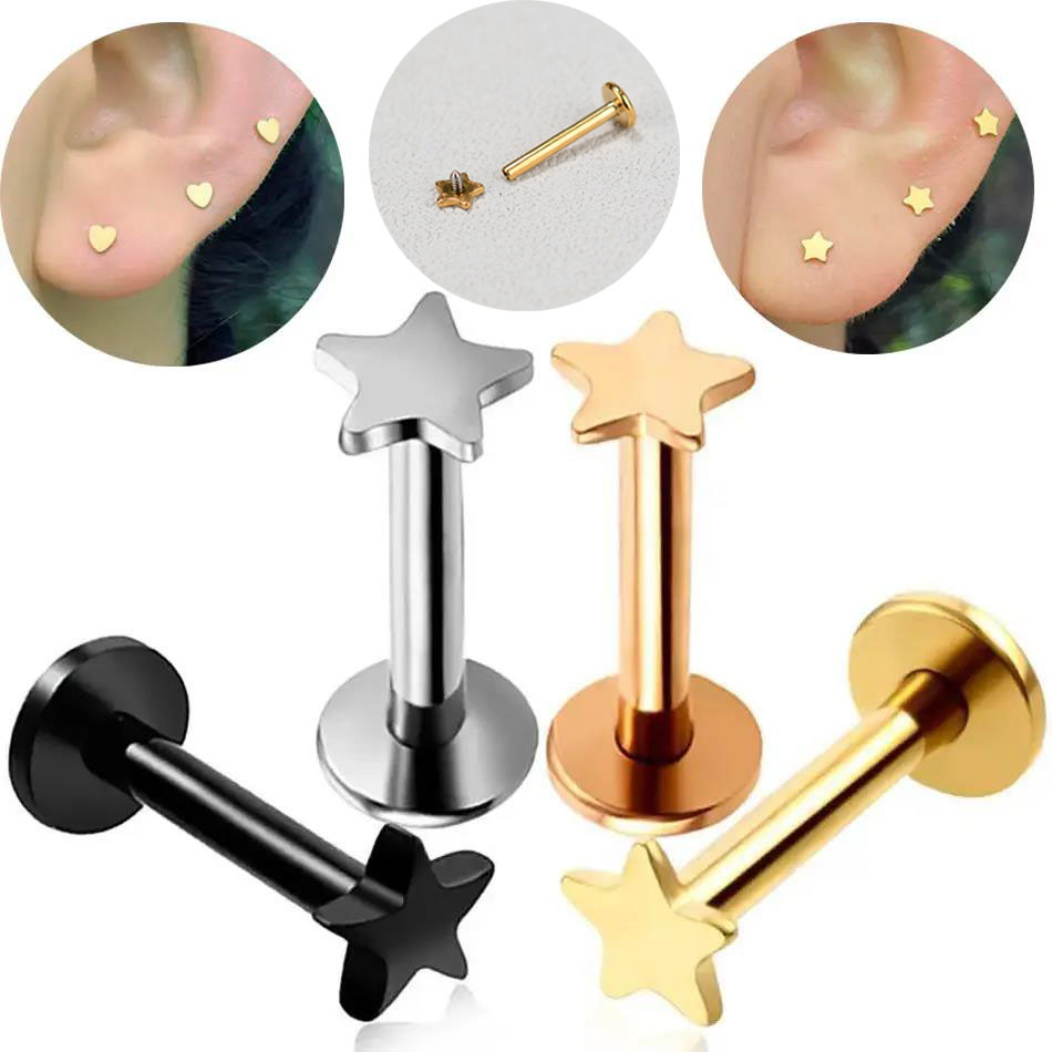 Flat Back Labret Stud - 16G Piercing titane acier filetage interne