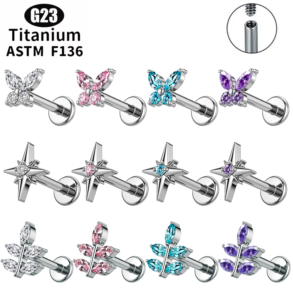 Flat Back Labret Stud - 1 pièce Piercing d'oreille en Titane