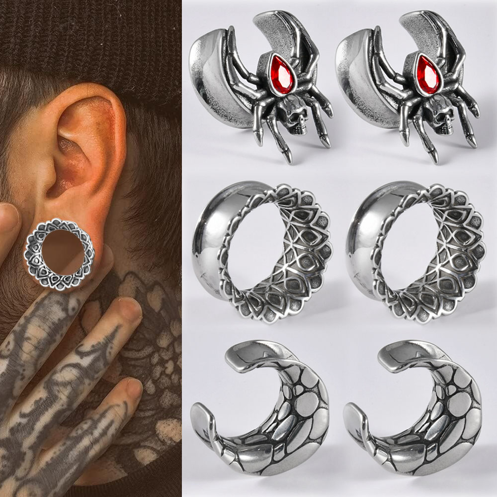 Body Jewelry Ear Plugs - Bouchons d'oreille araignée en acier inoxydable,
