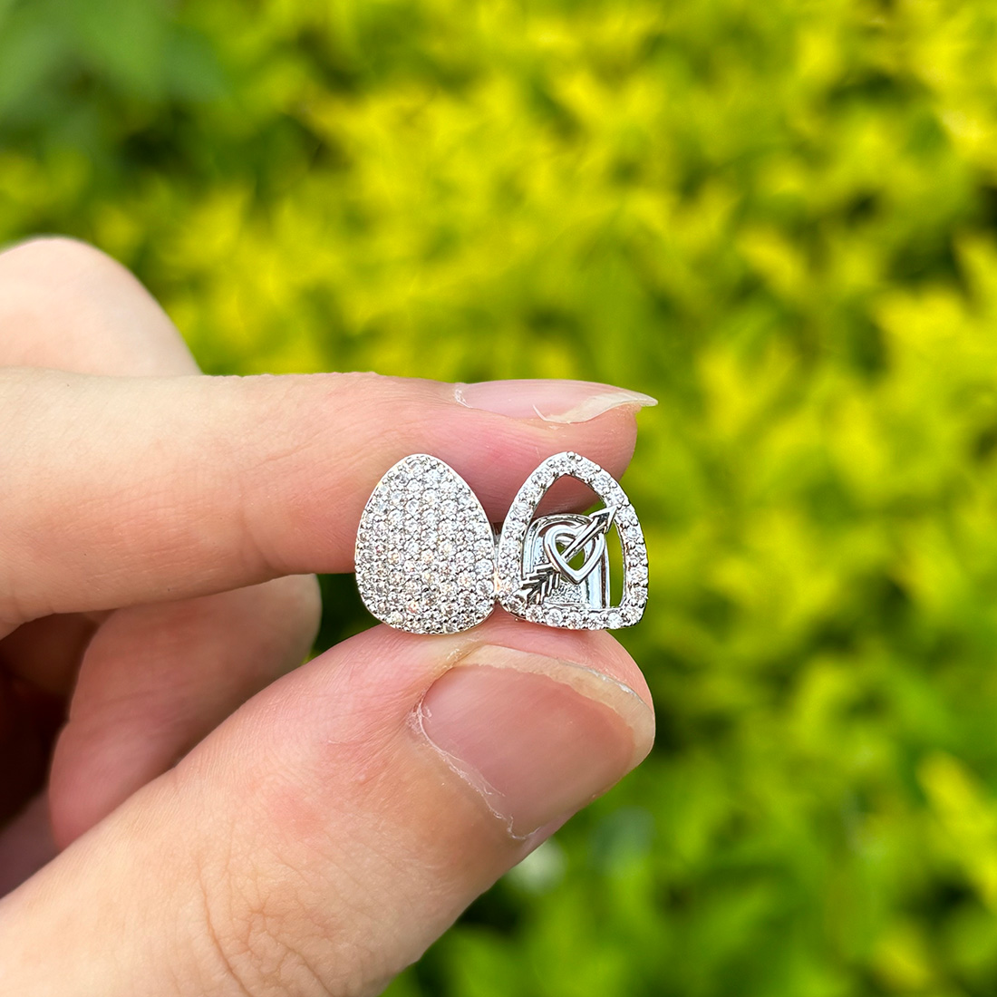 Body Jewelry Gold Plated - ELZ-Double Love Coussins Hollow Tooth Caps,