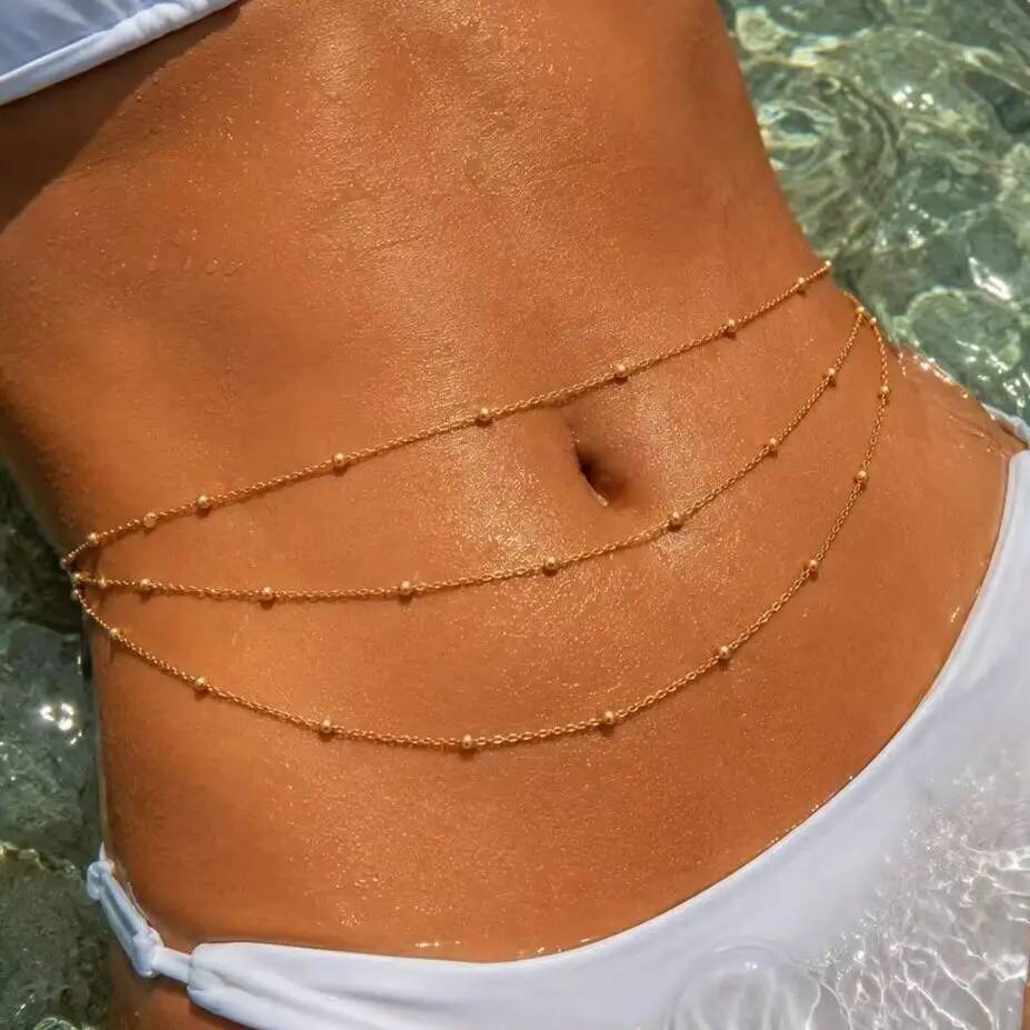 Body Jewelry Gold Plated - IngeSight.Z Chaîne de taille multi-couches perlée