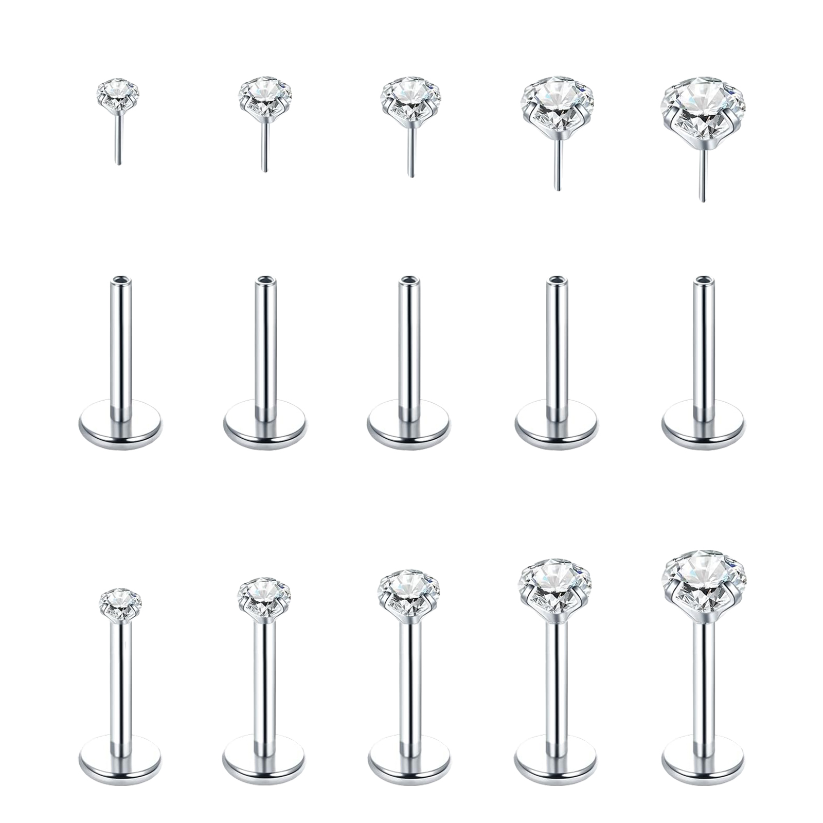 Flat Back Labret Stud - 5pcs en acier inoxydable boucles d’oreilles