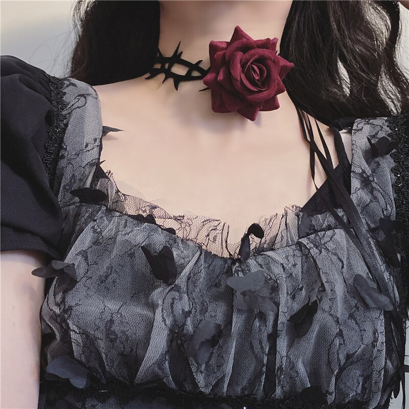 Collier ras du cou 2 pièces ro - Body Jewelry Goth avis et prix